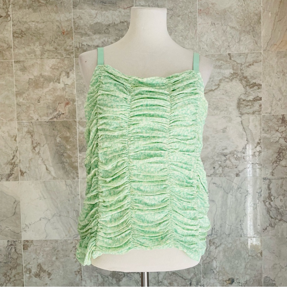 Torrid Mint Floral Stretch Mesh Cropped Shirred Cami - Picture 2 of 7
